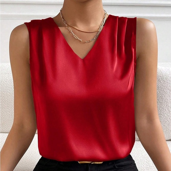 Sleeveless tank top satin professional work wear red - Picture 1 of 9